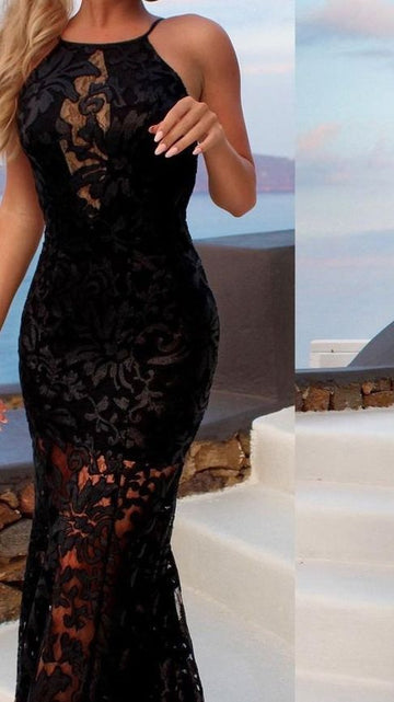Sexy Long Floor Length Simple Mermaid Black Prom Dresses Party Dress HZ1023
